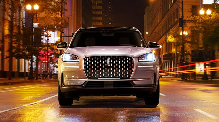 The striking grille of a 2024 Lincoln Corsair® SUV is shown. | Apple Lincoln Apple Valley in Apple Valley MN