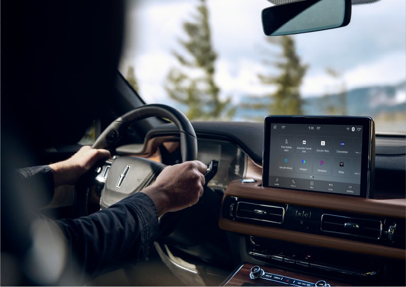 The Lincoln+Alexa app screen is displayed in the center screen of a 2023 Lincoln Aviator® Grand Touring SUV | Apple Lincoln Apple Valley in Apple Valley MN