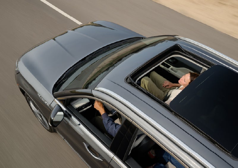 The available panoramic Vista Roof® of a 2027 Lincoln Aviator® SUV is open. | Apple Lincoln Apple Valley in Apple Valley MN